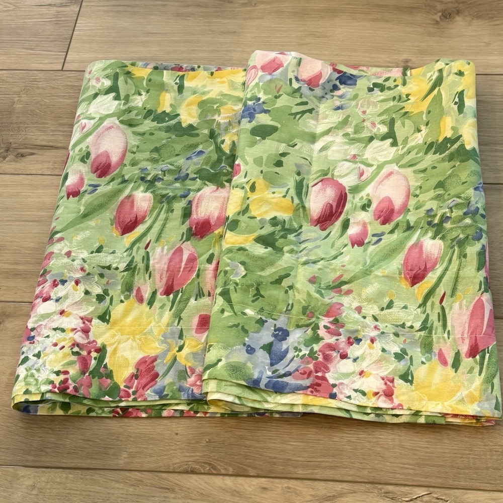 JC Penney Floral Tulip Valance Set of 2 86x15 Vintage 90s USA Made Cottagecore